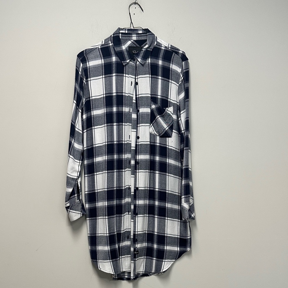 Rails Navy and White Plaid Long Sleeve Dress